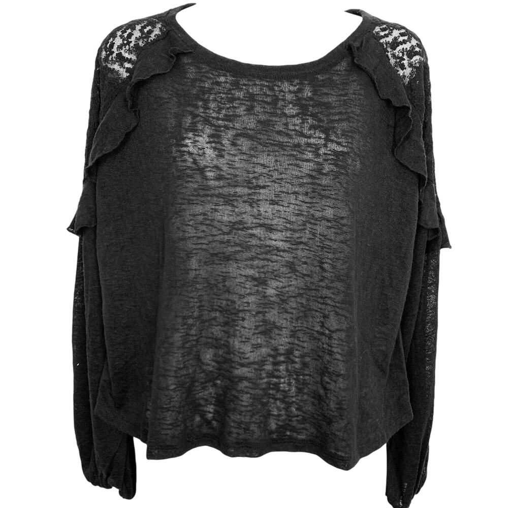 Maison Jules Womens Burnout Whimsigoth Lace Black Ruffle Long Sleeve Top S